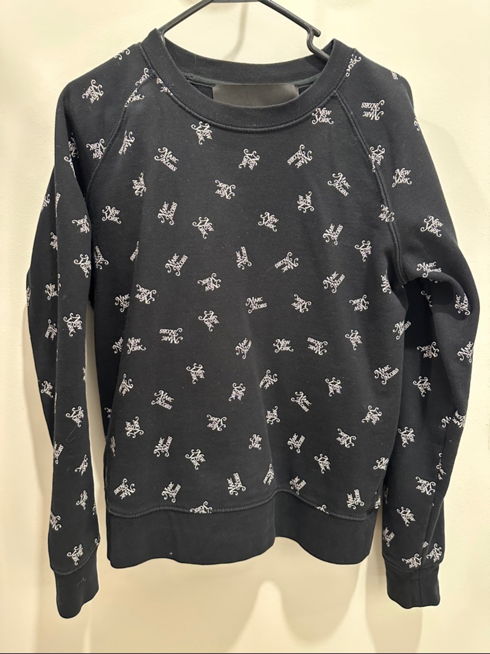 Marc Jacobs Black Crewneck Sweater with White Logo Print